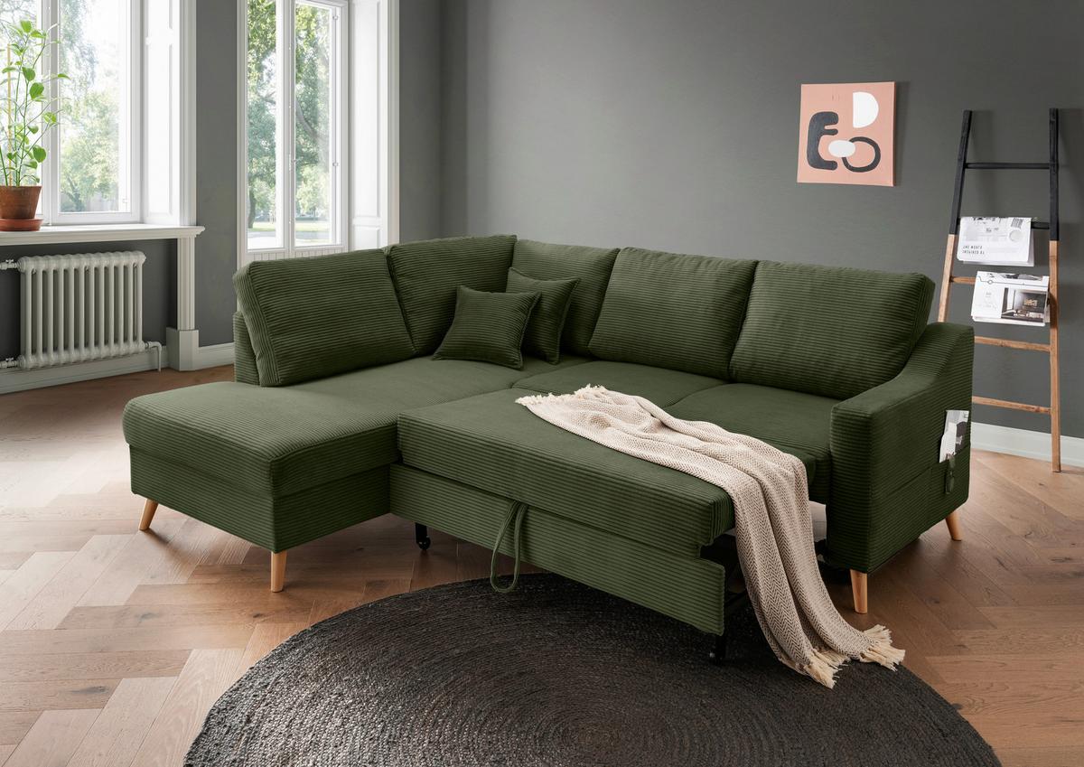 Ecksofa Valentina Dunkelgrün S: 200x230 Cm - Dunkelgrün/Naturfarben, MODERN, Textil (200/230cm) - Livetastic