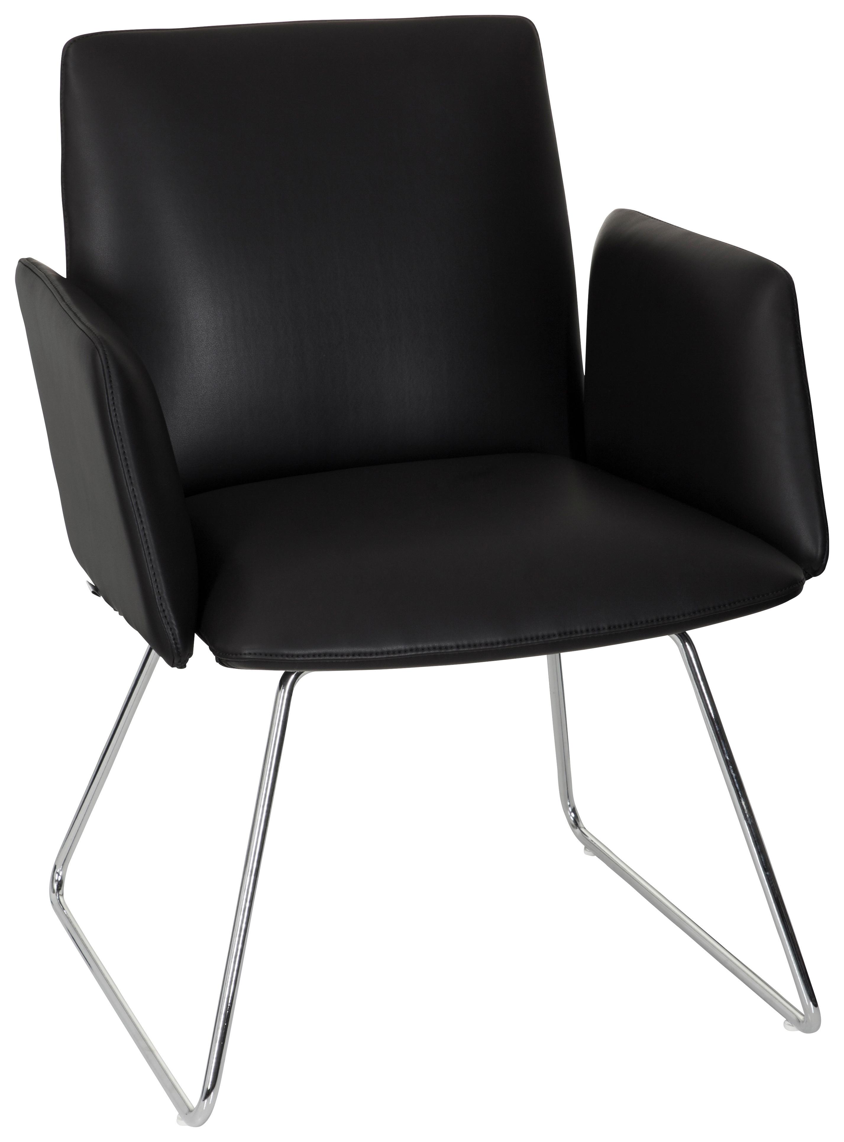Besucherstuhl Designia V Lederlook Schwarz Bis 120kg - Chromfarben/Schwarz, MODERN, Textil/Metall (58/80/62cm) - MID.YOU