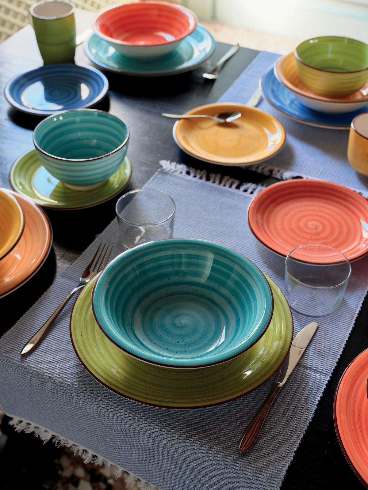 Tafelservice Keramik 6 Personen Geschirr Set - Türkis/Blau, MODERN, Keramik (39/35/41cm) - Tognana