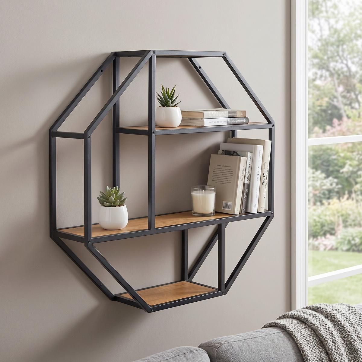 Falipolc Seaford 77/77 Cm - tölgyfa színű/fekete, Trend, faalapú anyag/fém (77/77/20cm) - Livetastic