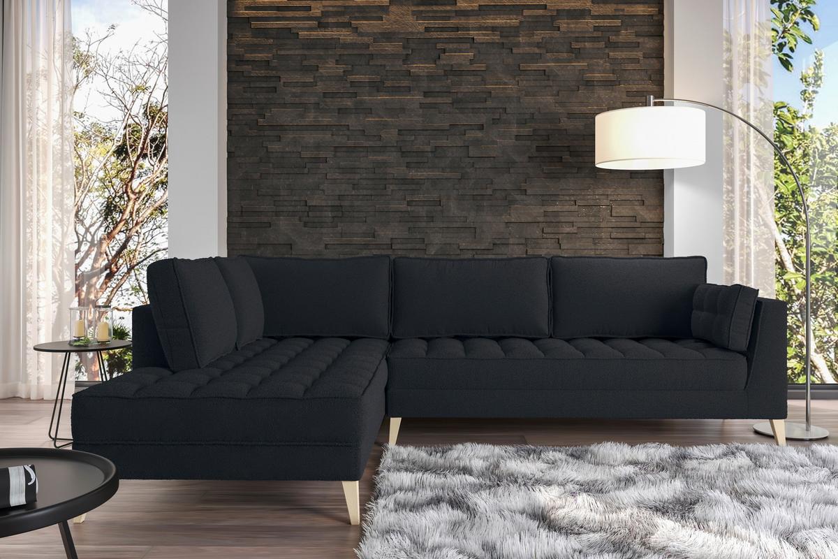 Rohová sedačka DOTI, levá, černá - černá/přírodní barvy, Design, kompozitní dřevo/textil (204/310cm) - MID.YOU