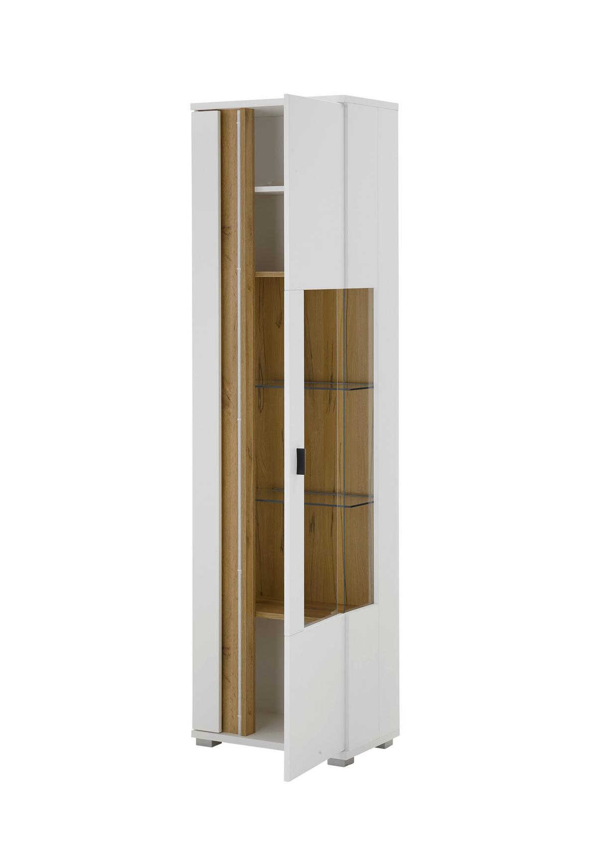 Vitrine Long Island Weiß/Eiche Wotan B: 55 cm - Silberfarben/Eiche Wotan, Design, Glas/Holzwerkstoff (55/200/35cm) - MID.YOU