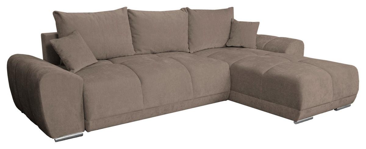 ECKSCHLAFSOFA Ramon, Taupe S: 296x182 cm - Taupe/Chromfarben, Trend, Textil (296/182cm)