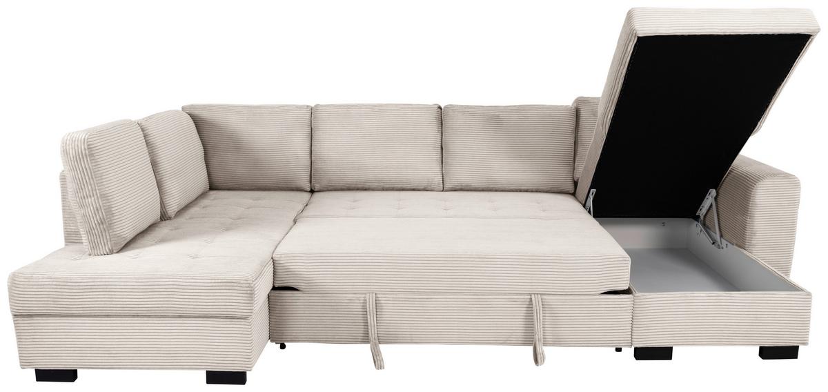 Souprava U MALTE, levá, krémový manšestr - černá/krémová, Moderní, textil/plast (178/305/155cm) - Based