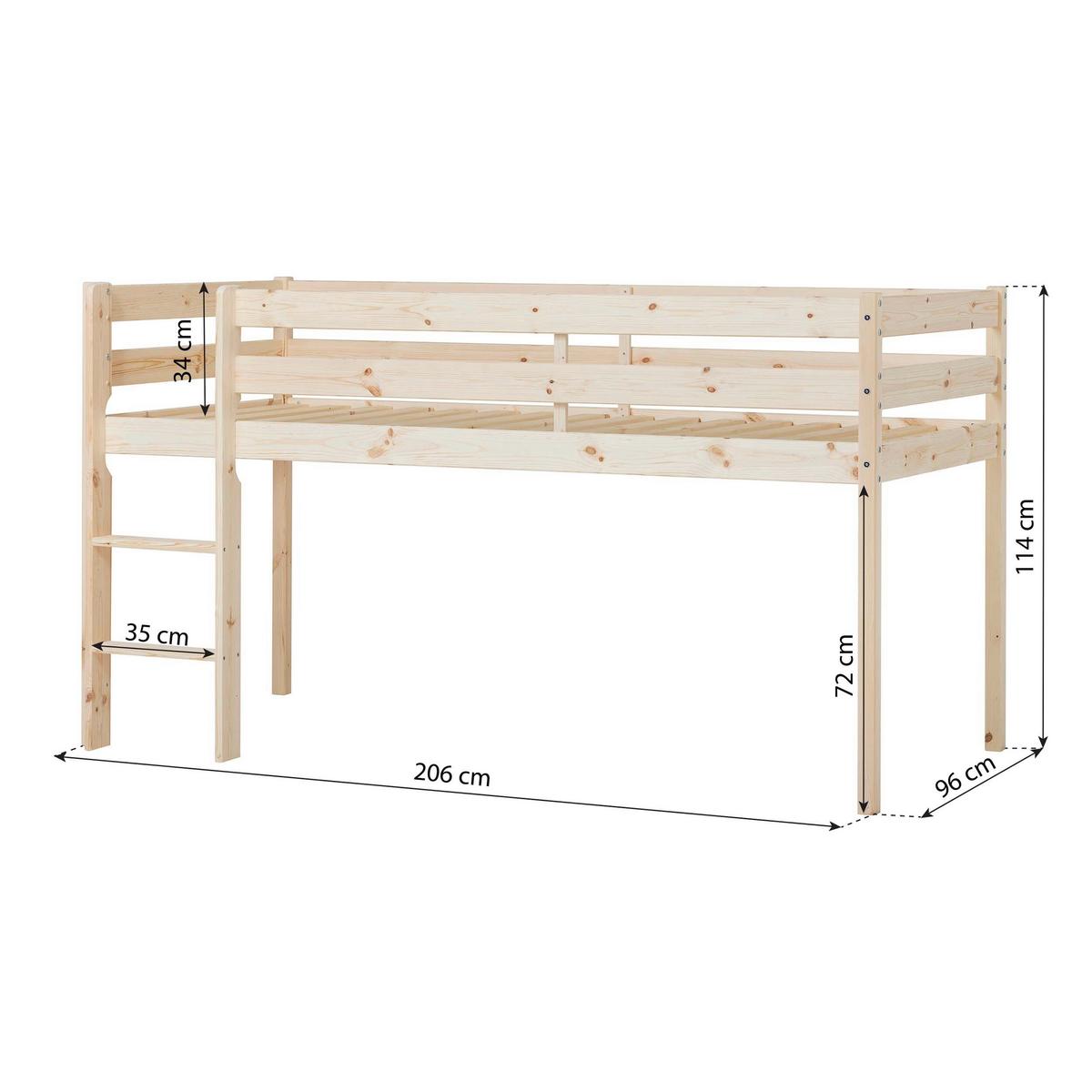 Hochbett Eco Comfort Kiefer Massiv, Lf: 90x200 cm - Naturfarben/Kieferfarben, MODERN, Holz (90/200cm) - MID.YOU