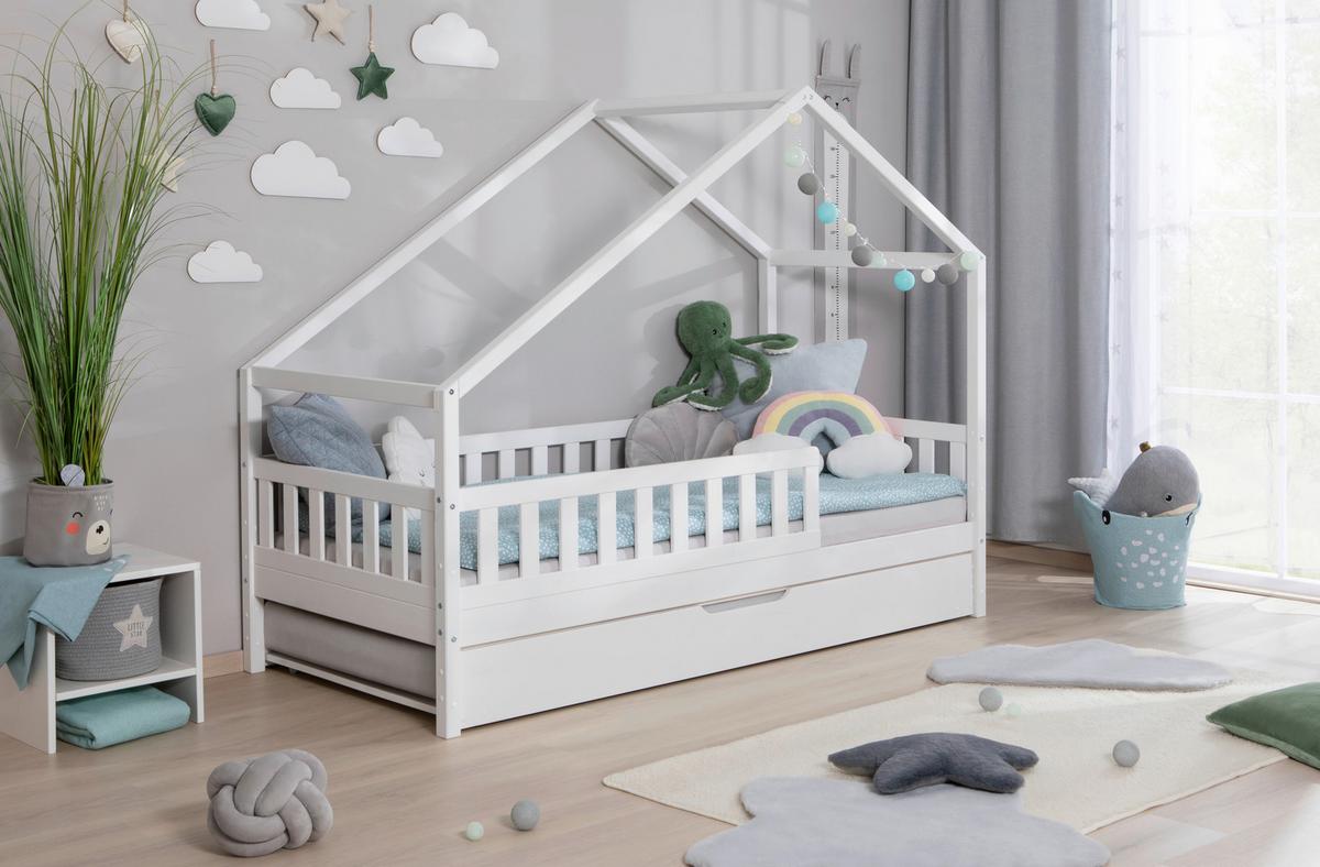 Hausbett Lou B: 90 Cm Weiß Lou - Weiß/Naturfarben, MODERN, Holz/Textil (90/200cm) - MID.YOU