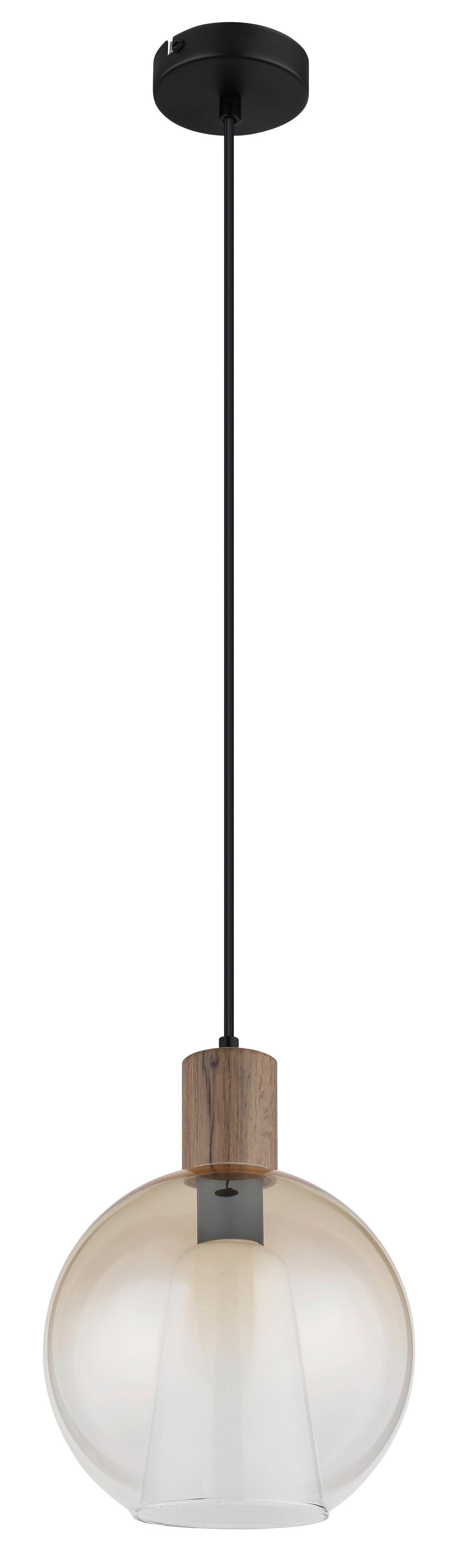 Hängeleuchte Barry D: 25 cm Schwarz Bernsteinfarben Braun - Dunkelbraun/Bernsteinfarben, Basics, Glas/Holzwerkstoff (25/120cm) - Globo