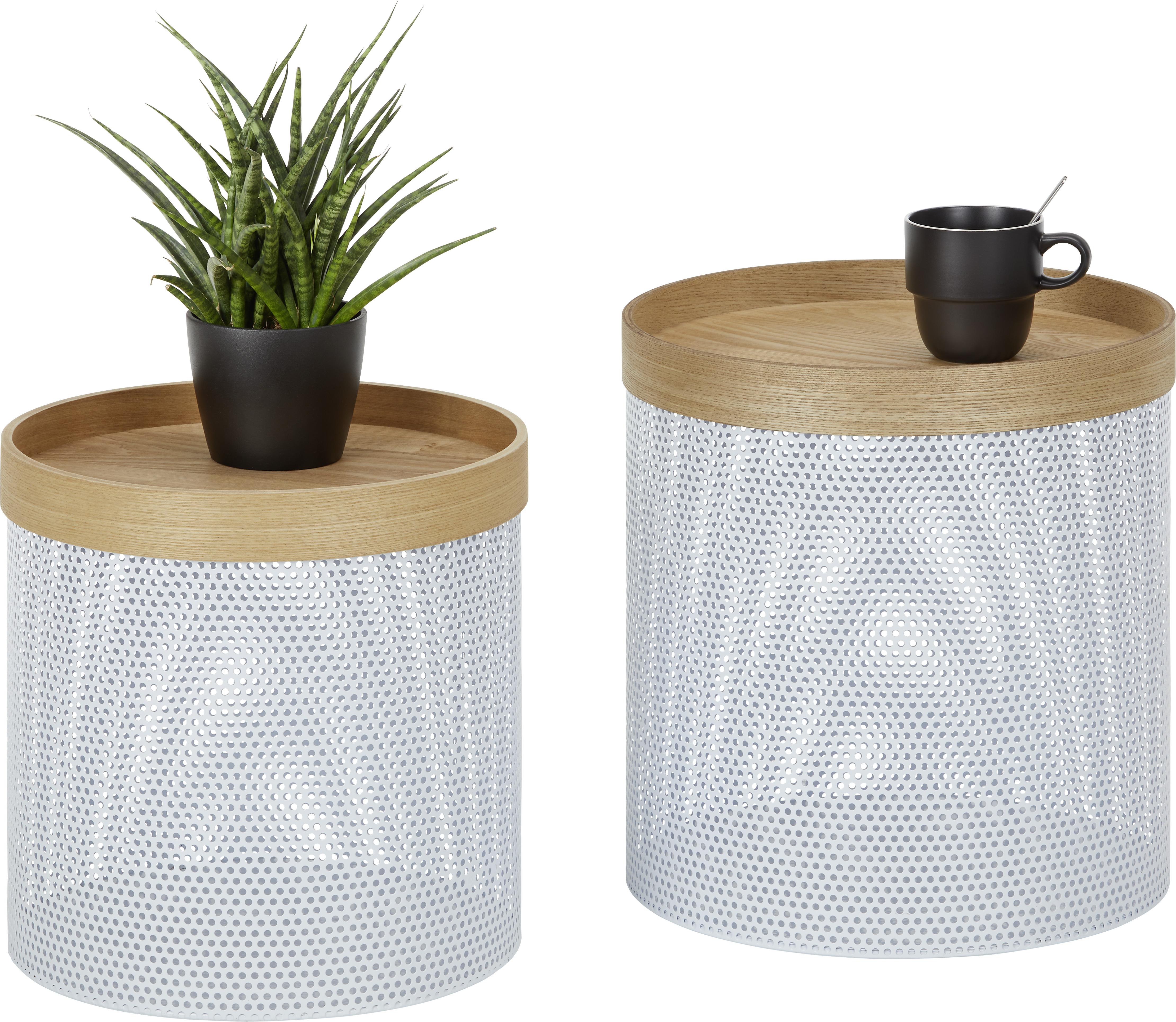 Sada Odkládacích Stolků Nanette -Trend- - bílá/přírodní barvy, Moderní, kov/dřevo (38/35/40.5/35/38/35cm) - Modern Living