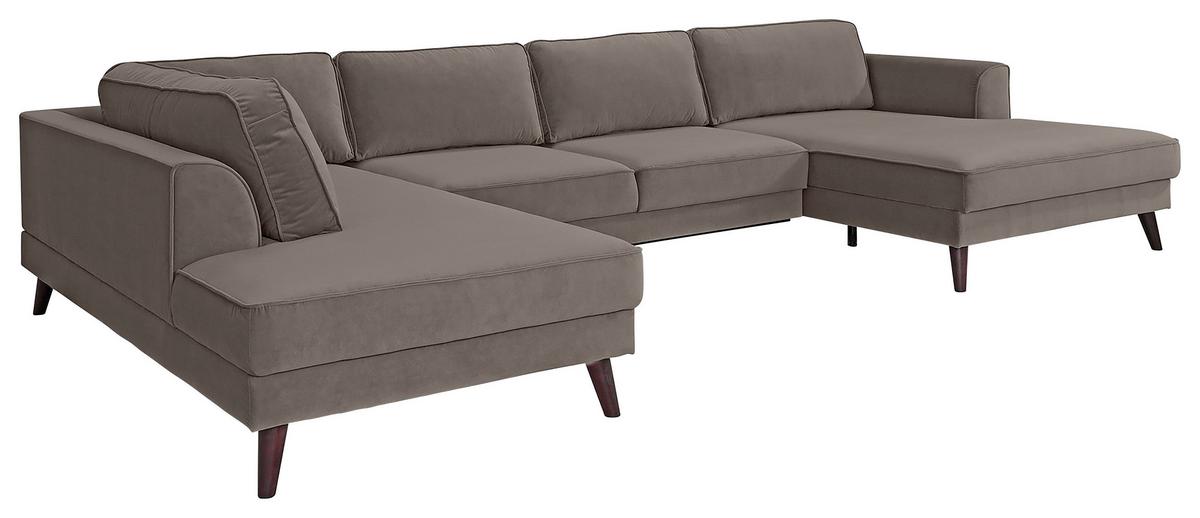 Wohnlandschaft Lumber Jack Taupe Velours - Taupe/Wengefarben, MODERN, Textil (201/348/169cm) - Trendmanufaktur