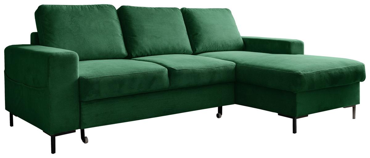Rohová sedačka LEONIE, pravá, smaragdovozelený menčester - čierna/smaragdovozelená, Design, kov/drevo (236/148cm)