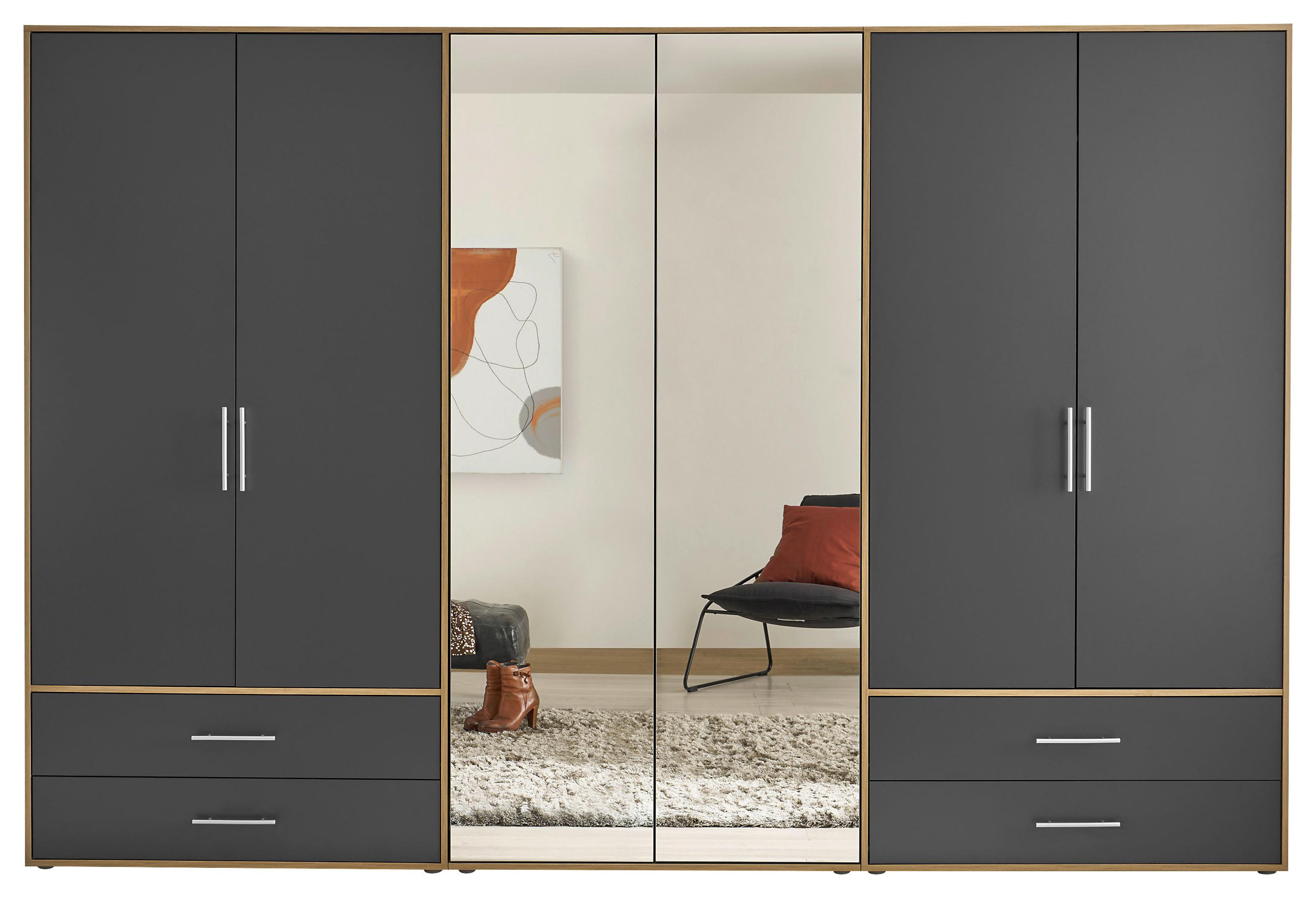 Kleiderschrank Velas, Eiche Artisan, Graphit , B: 302 Cm - Graphitfarben/Eiche Artisan, KONVENTIONELL, Glas/Holzwerkstoff (305/207/58cm)