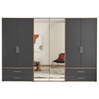 Kleiderschrank Velas, Eiche Artisan, Graphit , B: 302 Cm - Graphitfarben/Eiche Artisan, KONVENTIONELL, Glas/Holzwerkstoff (305/207/58cm)