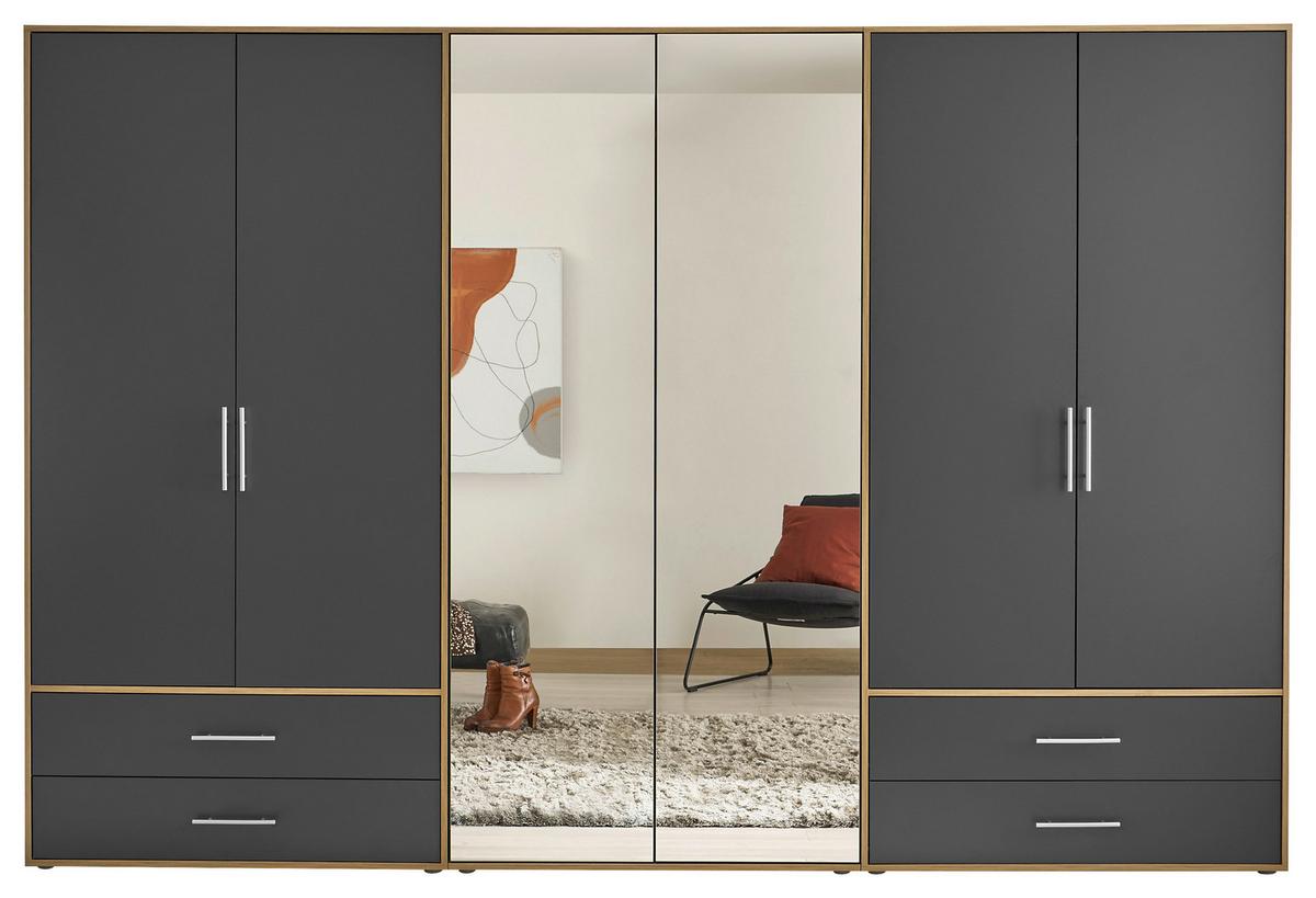 Kleiderschrank Velas, Eiche Artisan, Graphit , B: 302 Cm - Graphitfarben/Eiche Artisan, KONVENTIONELL, Glas/Holzwerkstoff (305/207/58cm)