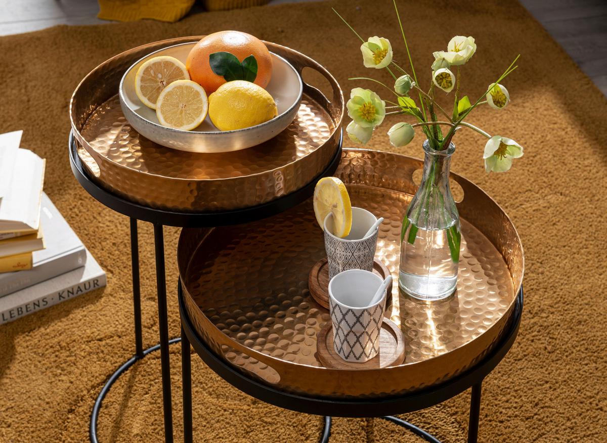 Beistelltisch 2-teilig Gold/schwarz - Goldfarben/Schwarz, MODERN, Metall (32,5/32,5/53cm) - MID.YOU