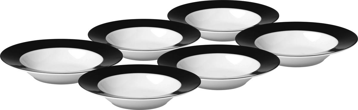 Suppentellerset Schwarz Weiß 6-Teilig D:21,5cm - Schwarz/Weiß, Basics, Keramik (21,5cm) - Van Well