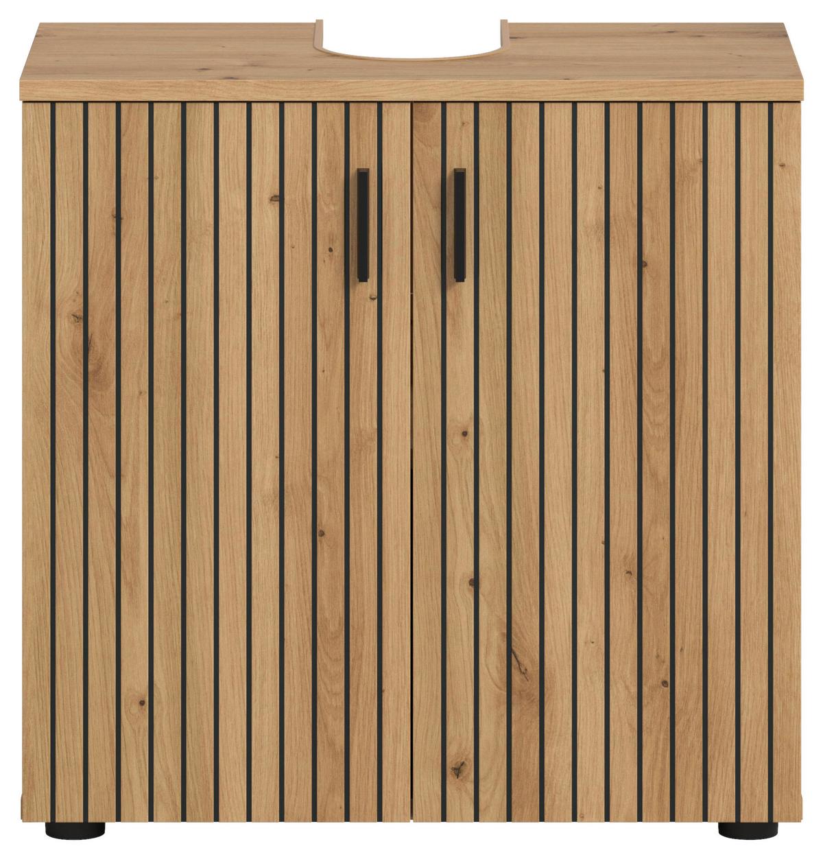Waschbeckenunterschrank Mone Eiche Artisan B: 60cm - Schwarz/Eiche Artisan, Basics, Holzwerkstoff (60/59/30cm) - MID.YOU
