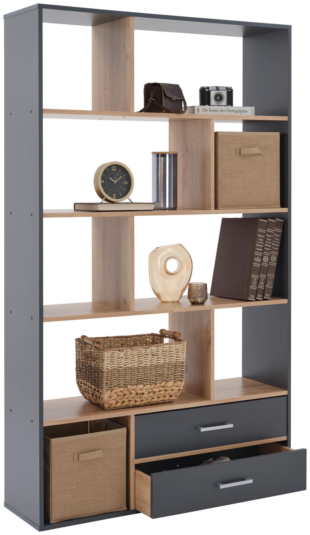 Regal Roberto 2 antracit/dub Artisan - antracitová/dub artisan, Trend, kompozitní dřevo/plast (110/184,6/32cm)