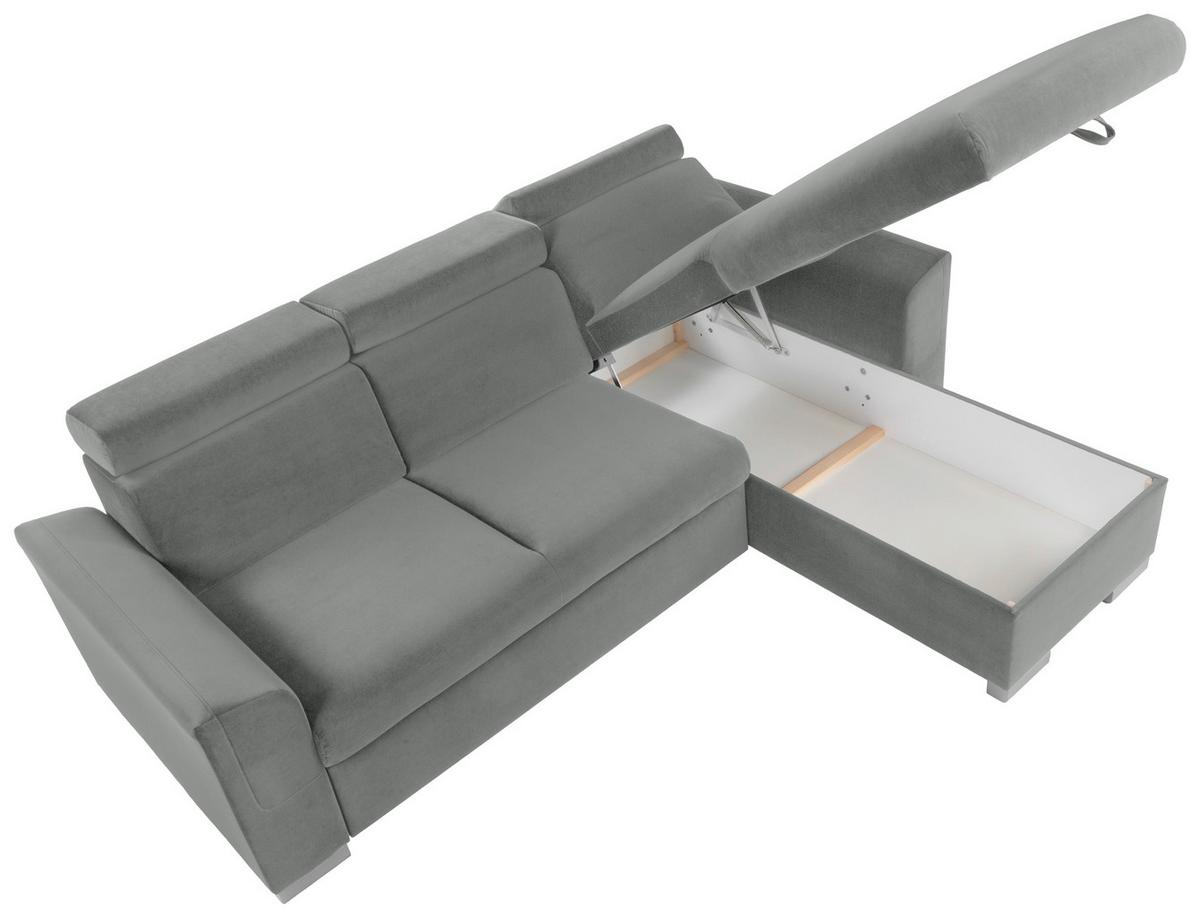 Ecksofa Evia - Alufarben/Grau, Design, Holz/Textil (243/186cm) - MID.YOU