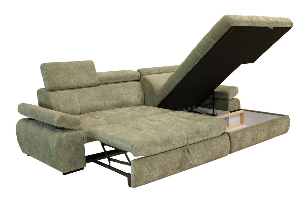 Rohová sedačka VEGAS, pravá, šalviovozelená ženilka - čierna, Design, drevo/textil (294/173cm)