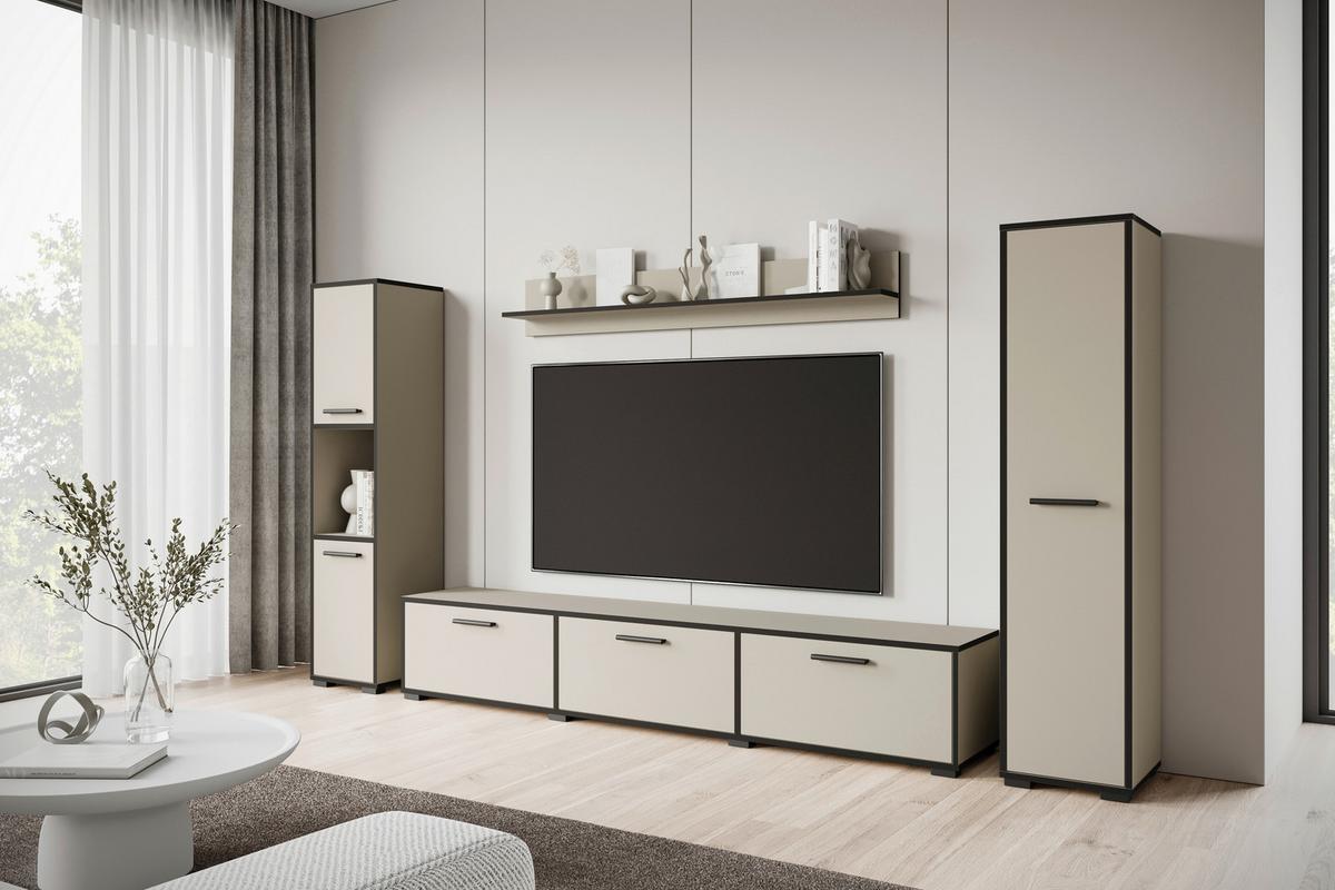 Wohnwand 4 -Teilig. Bogota XL Kaschmir/Graphitfarben - Kaschmir/Schwarz, Basics, Holzwerkstoff (240/130/31cm) - P & B