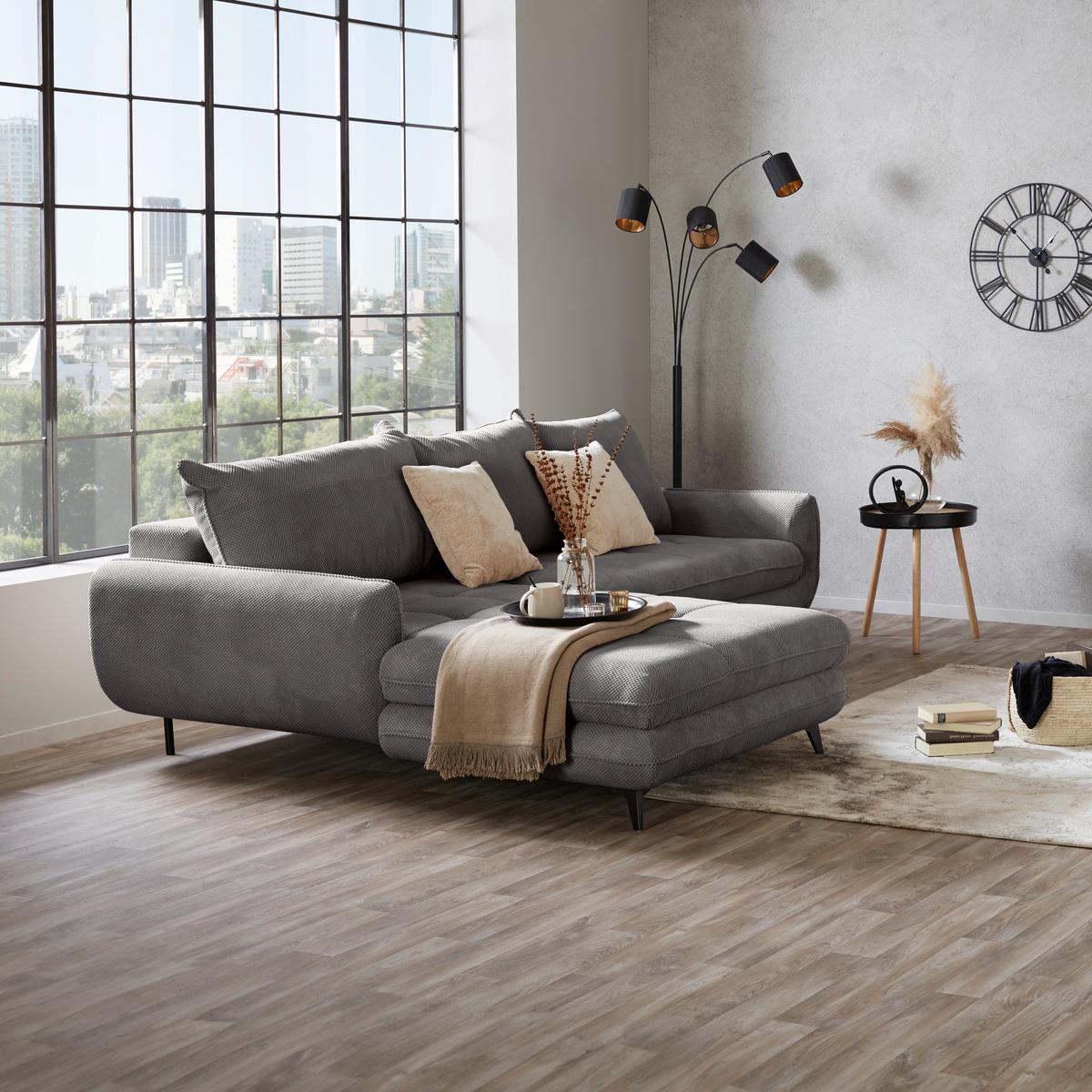 Ecksofa Wave - Schwarz/Grau, MODERN, Textil (189/266cm)