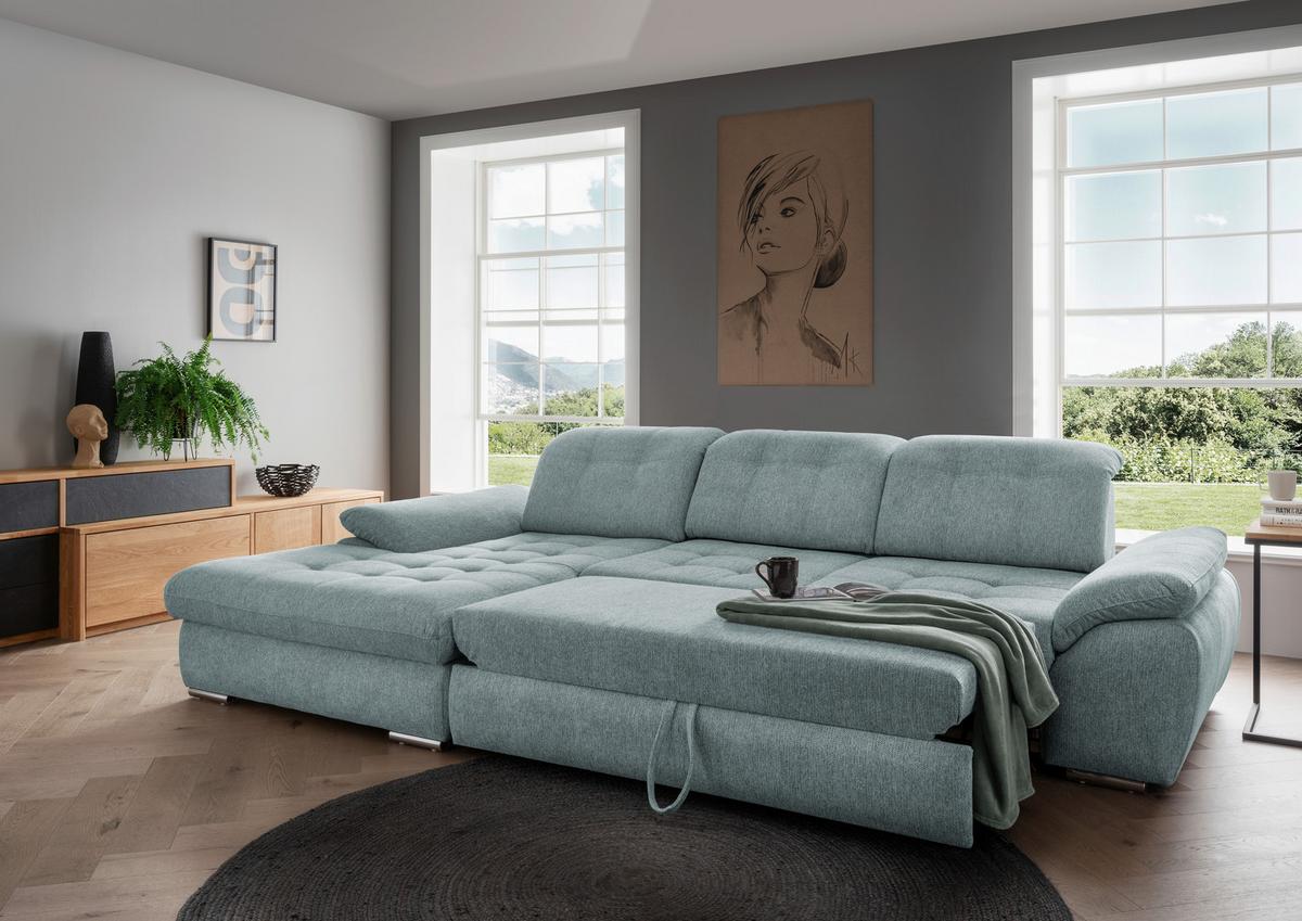 Ecksofa mit Bettkasten Rigatti Blau S: 184x314 cm - Chromfarben/Blau, MODERN, Textil (184/314cm) - Livetastic