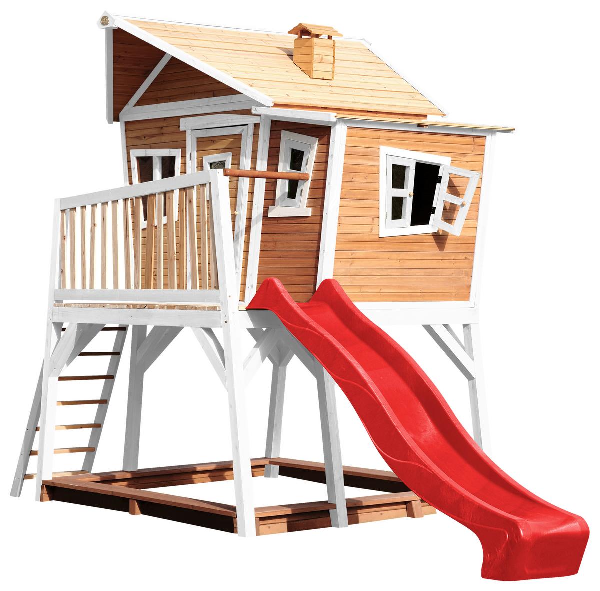 Spielturm A030.150.21 - Rot/Braun, KONVENTIONELL, Holz (432/288/193cm) - Ambia Garden