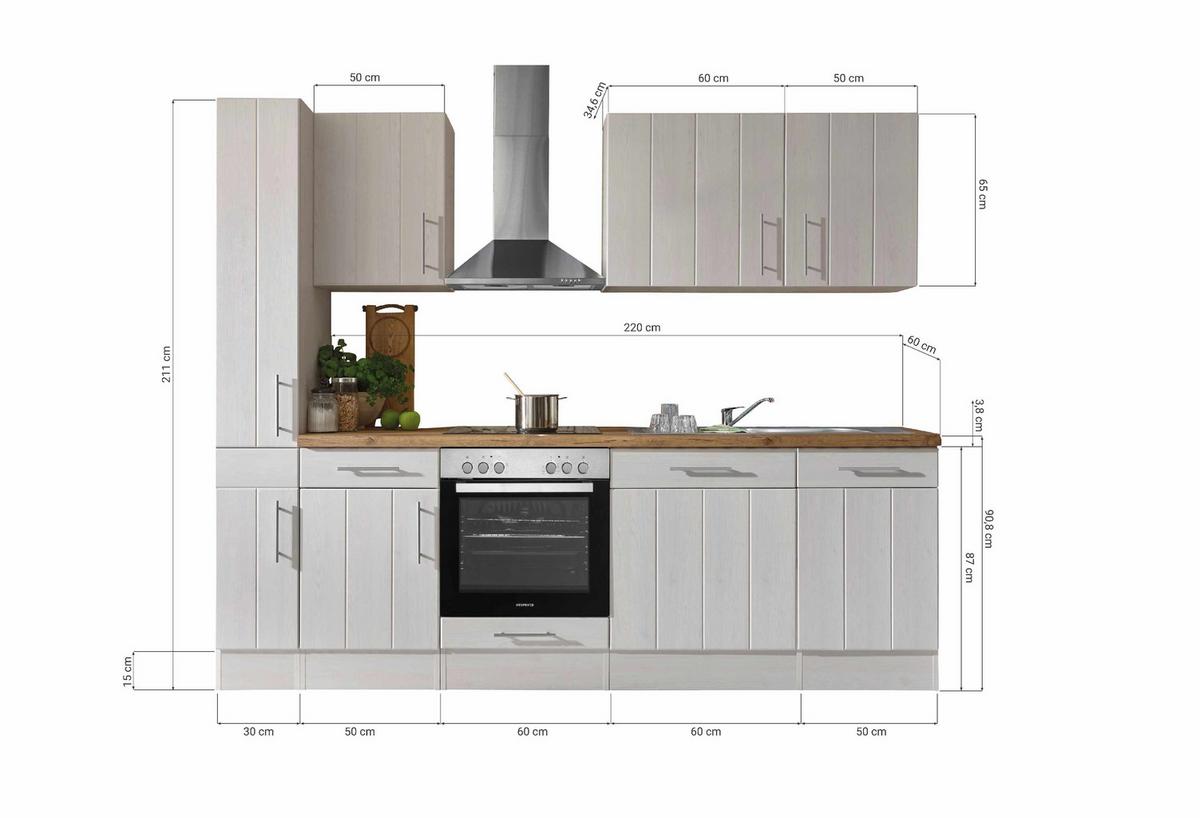 Küchenzeile Mit Geräten 250 Cm Weiß/lärche Dekor - Wildeiche/Lärchefarben, ROMANTIK / LANDHAUS, Holzwerkstoff (250cm) - Respekta