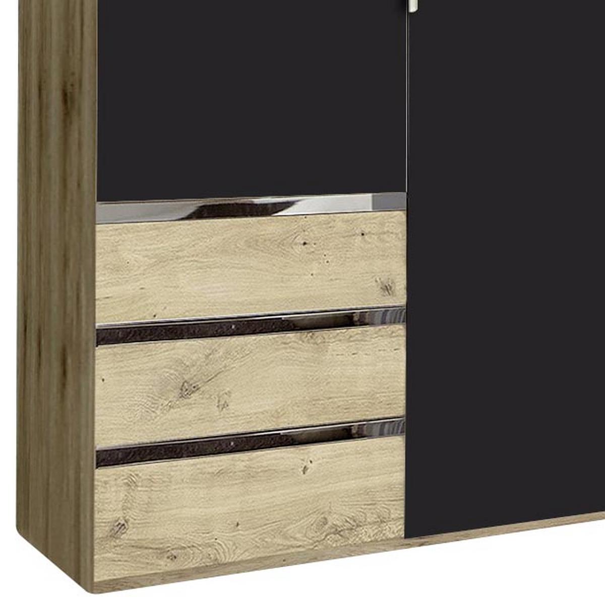 Drehtürenschrank Mit Spiegel + Laden 300cm Level 36a, Graphit - Eichefarben/Graphitfarben, MODERN, Glas/Holzwerkstoff (300/216/58cm) - MID.YOU