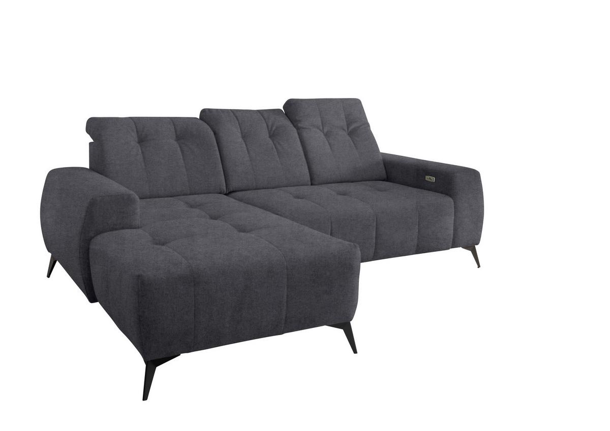 Ecksofa mit USB Anschluss Sano, Anthrazit, S: 180x258 cm - Anthrazit/Schwarz, MODERN, Textil (180/258cm) - Livetastic