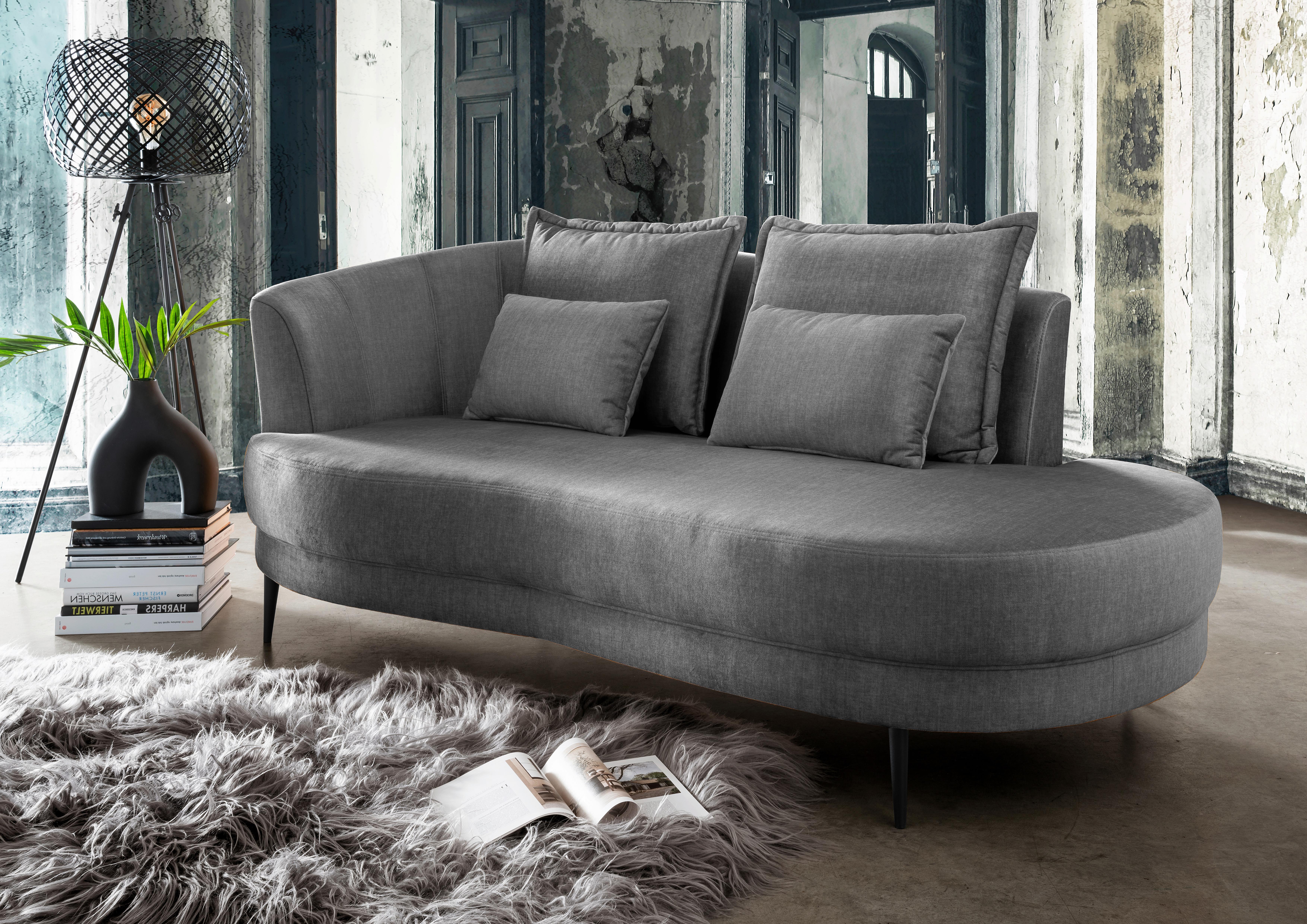 Ottomane Pistaccio Grau Velours, Rücken Echt B: 211 cm - Schwarz/Grau, MODERN, Textil (211/85/101cm) - Livetastic