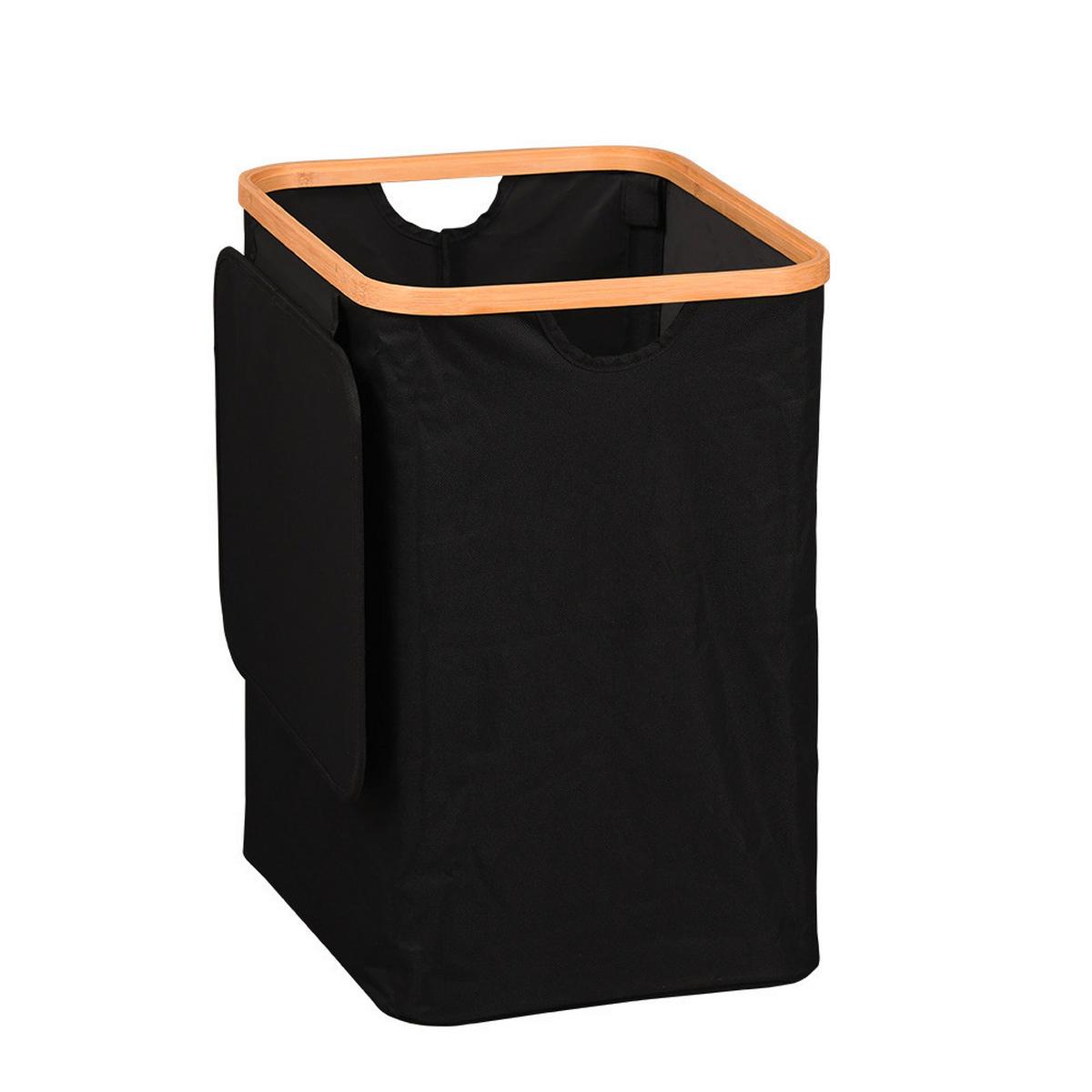 Wäschesack Wäschesammler Bambus - Schwarz/Naturfarben, Basics, Holz/Textil (41/50/33cm) - Kesper