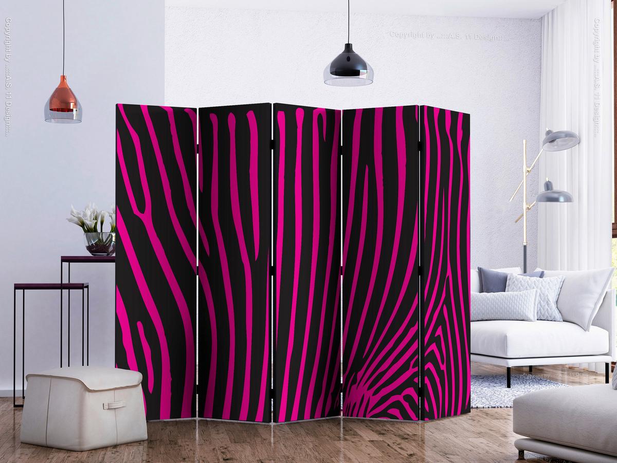 Paravent Schwarz Pink B: 225 Cm - Pink/Schwarz, Basics, Holz/Textil (225/172/2cm) - artgeist