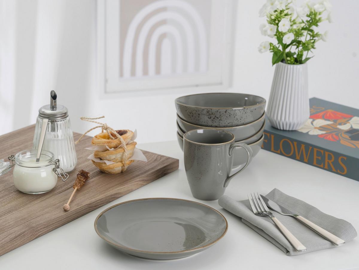 Kombiservice 20tlg. Steinzeug, grau - Grau, Basics, Keramik - Creatable