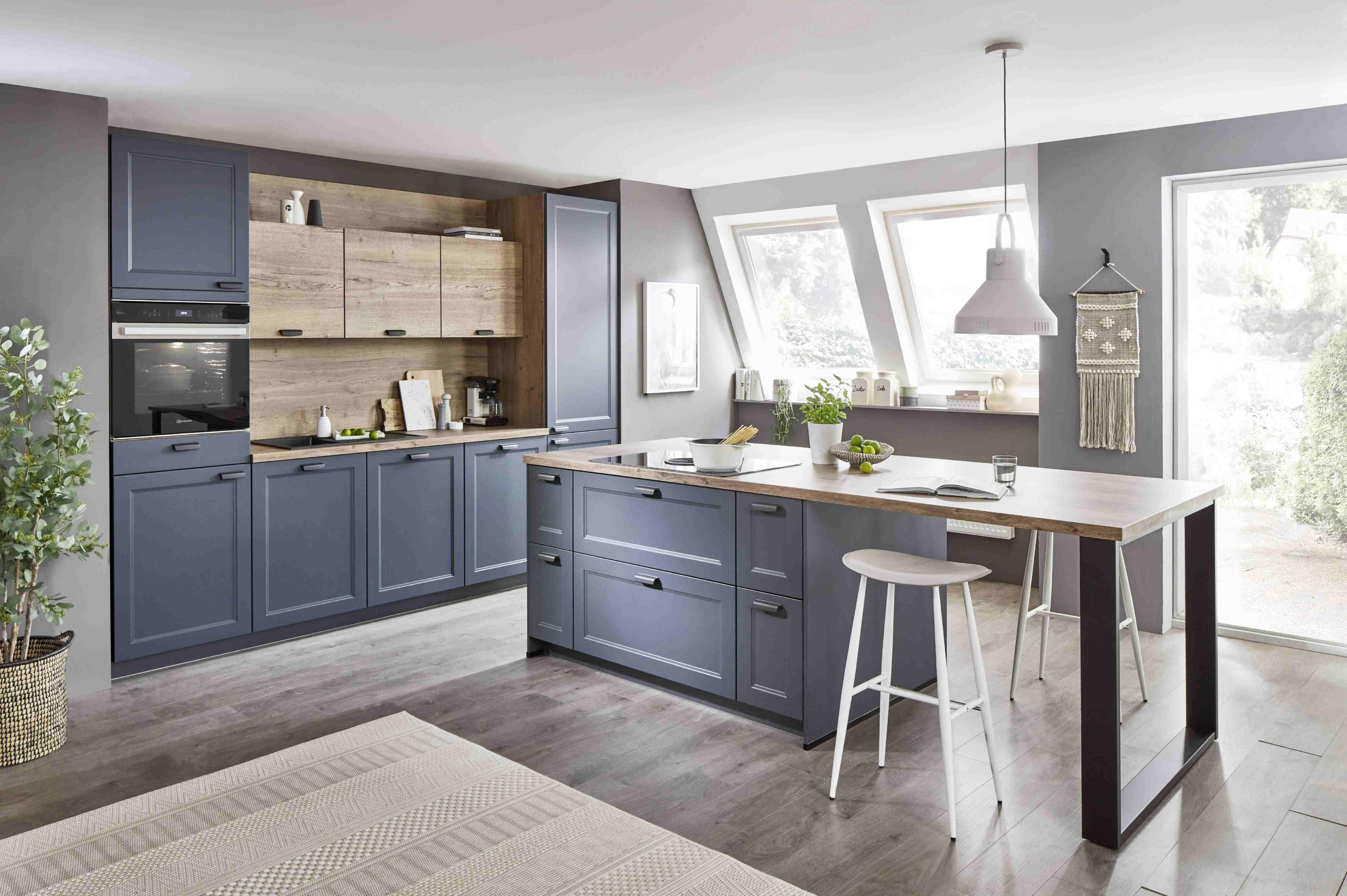 Einbauküche Columbia Frei Planbar Landhausstil - Blau/Eichefarben, MODERN, Holzwerkstoff - Vertico