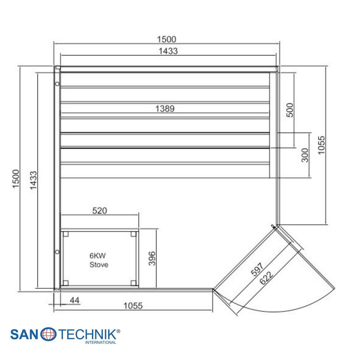 Sauna FALUN XL, für 2-3 Personen - Fichtefarben, Basics, Glas/Holz (150/200/150cm) - Sanotechnik