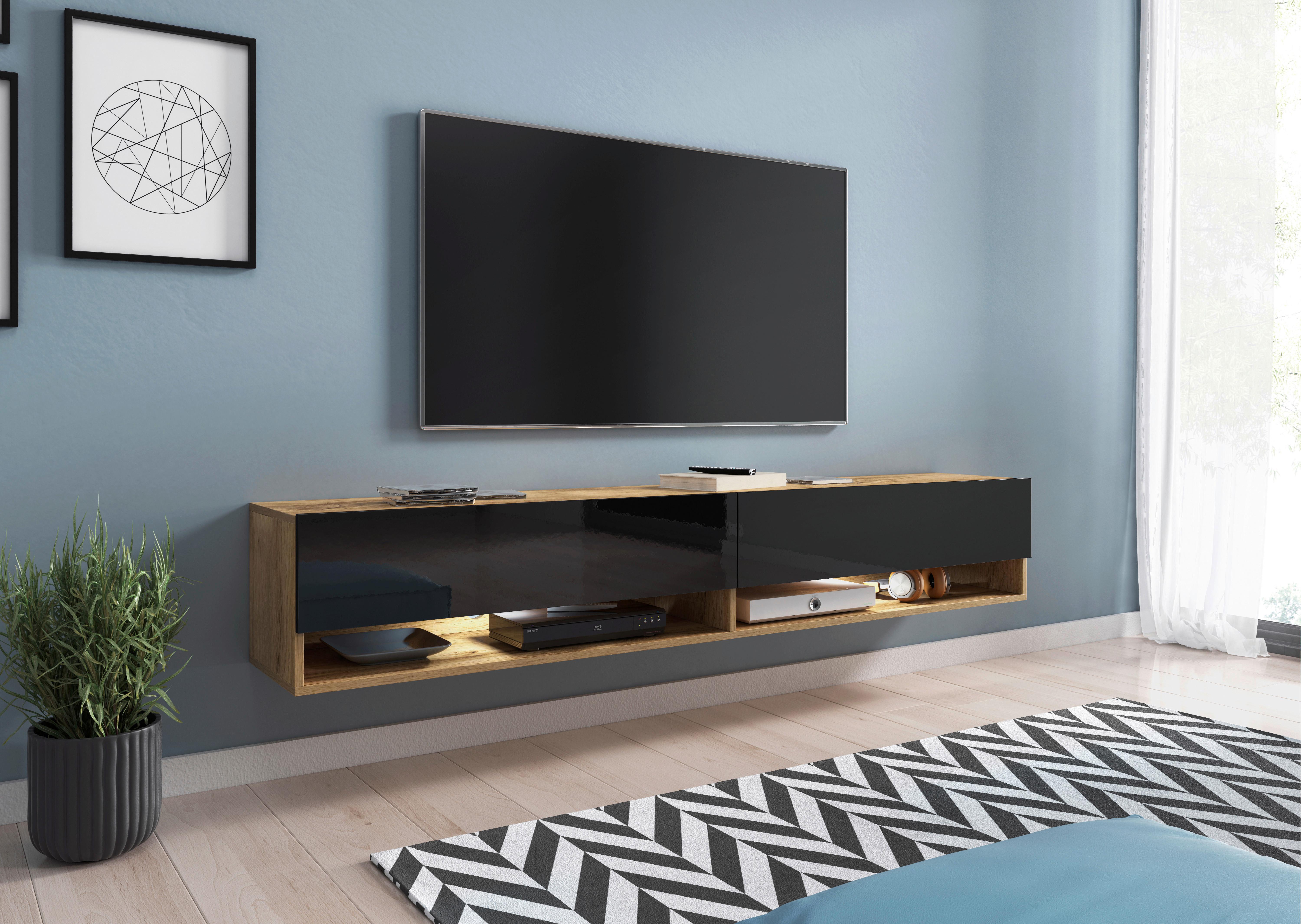 Lowboard B: 180 cm Eiche Wotan Dekor/Weiß