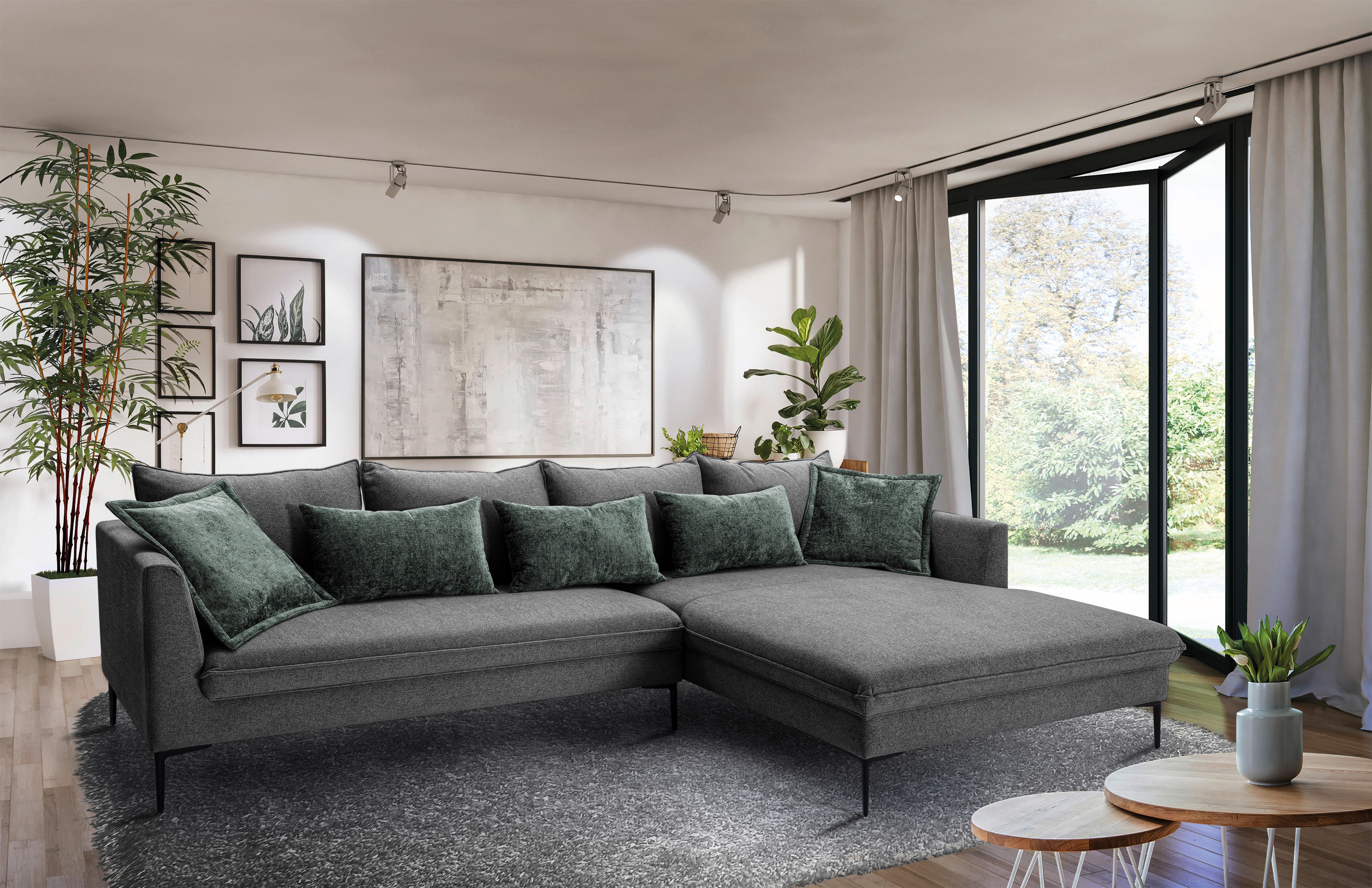 Ecksofa Piazza Dunkelgrau S: 321x187cm - Dunkelgrau/Schwarz, Design, Textil (321/187cm) - Livetastic