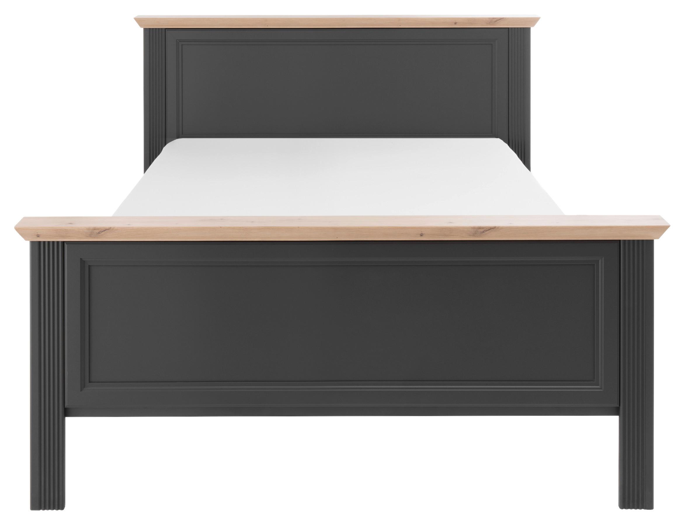 Bett Landhaus-Stil 140x200 Jasmin II Graphitfarben/Eiche - Graphitfarben/Schwarz, LIFESTYLE, Holzwerkstoff (140/200cm)