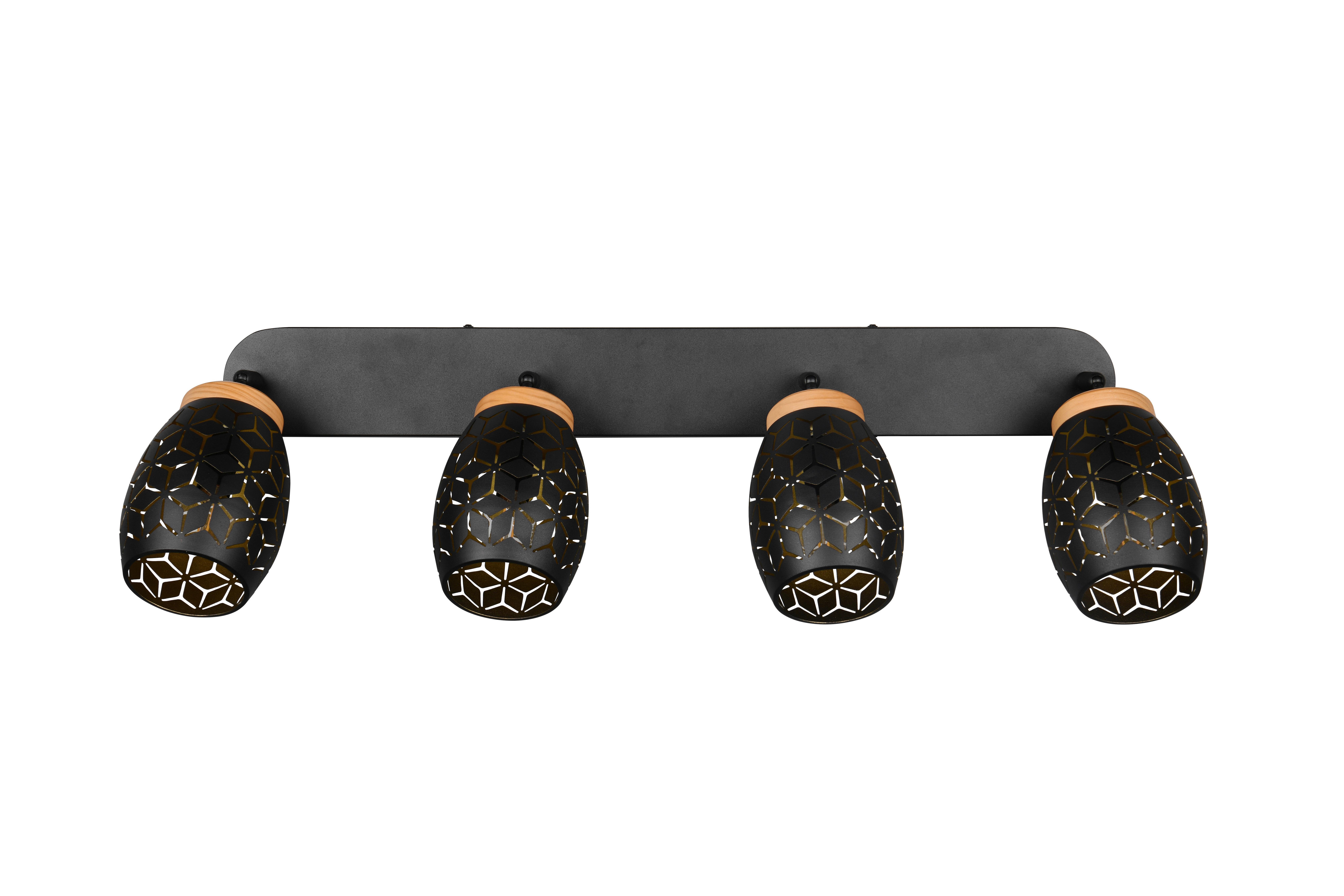 Deckenstrahler Bidar L: 74 cm Naturfarben Schwarz Goldfarben - Goldfarben/Schwarz, Trend, Holz/Metall (74/27/12cm)