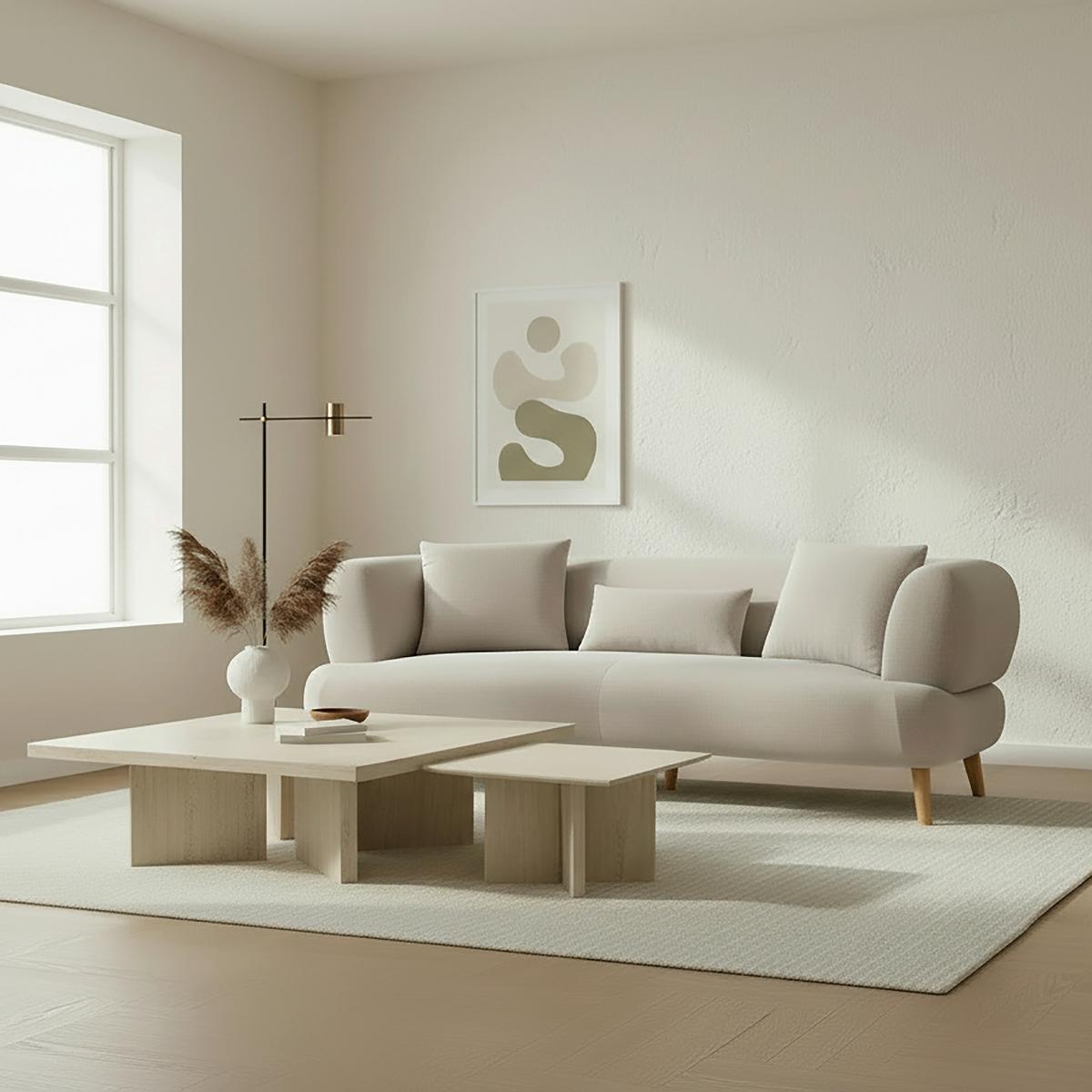 Pohovka ELISABETH, béžová, max. 360 kg - přírodní barvy/béžová, Moderní, dřevo/textil (216/79/94cm) - Bessagi Home