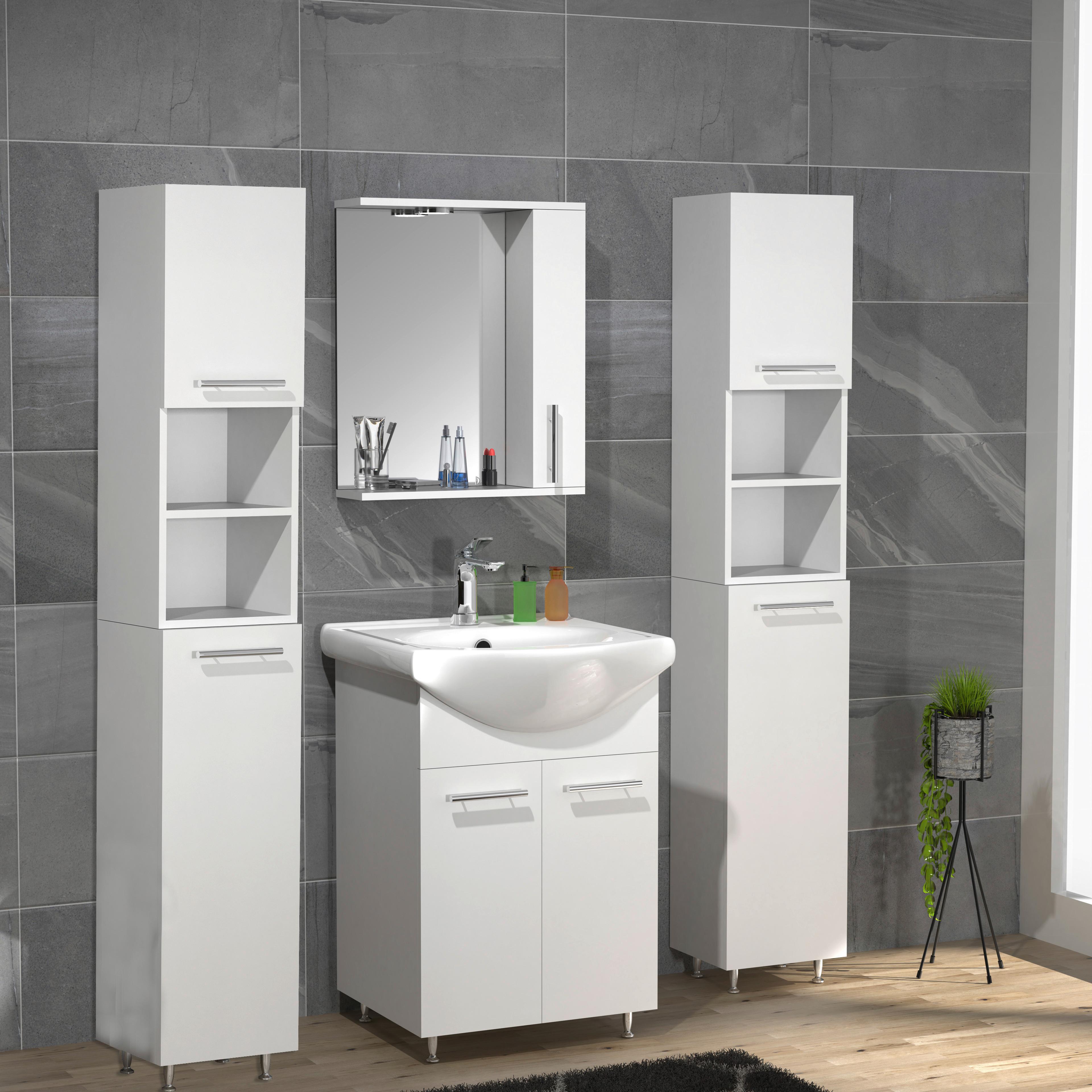 Badezimmer Lisalo M - Silberfarben/Weiß, MODERN, Glas/Keramik (110cm) - MID.YOU