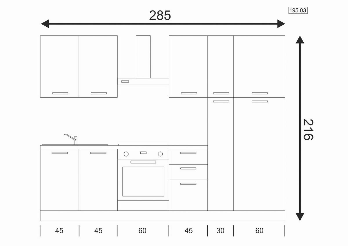 Küchenzeile Aura Mit Geräte 285 Cm Hellgrau/beton Optik - Honigeiche/Hellgrau, LIFESTYLE, Holzwerkstoff/Kunststoff (285cm) - MID.YOU