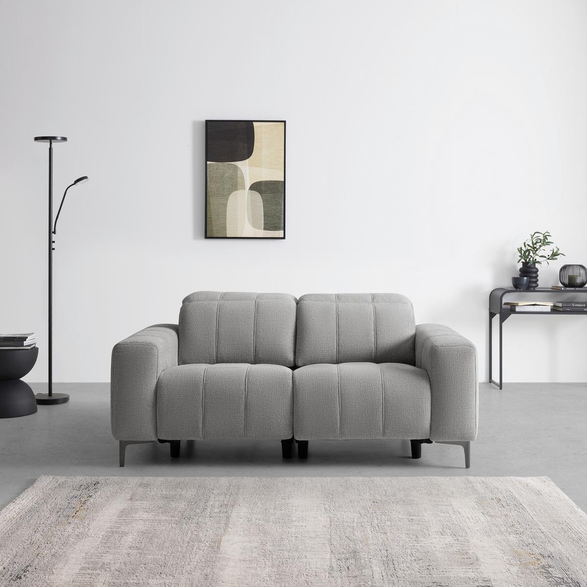 Dvojmiestna pohovka ALVARO, sivý zamat, relax.funkcia - sivá/prírodná farba, Modern, kov/drevo (182/79/109cm) - Mömax