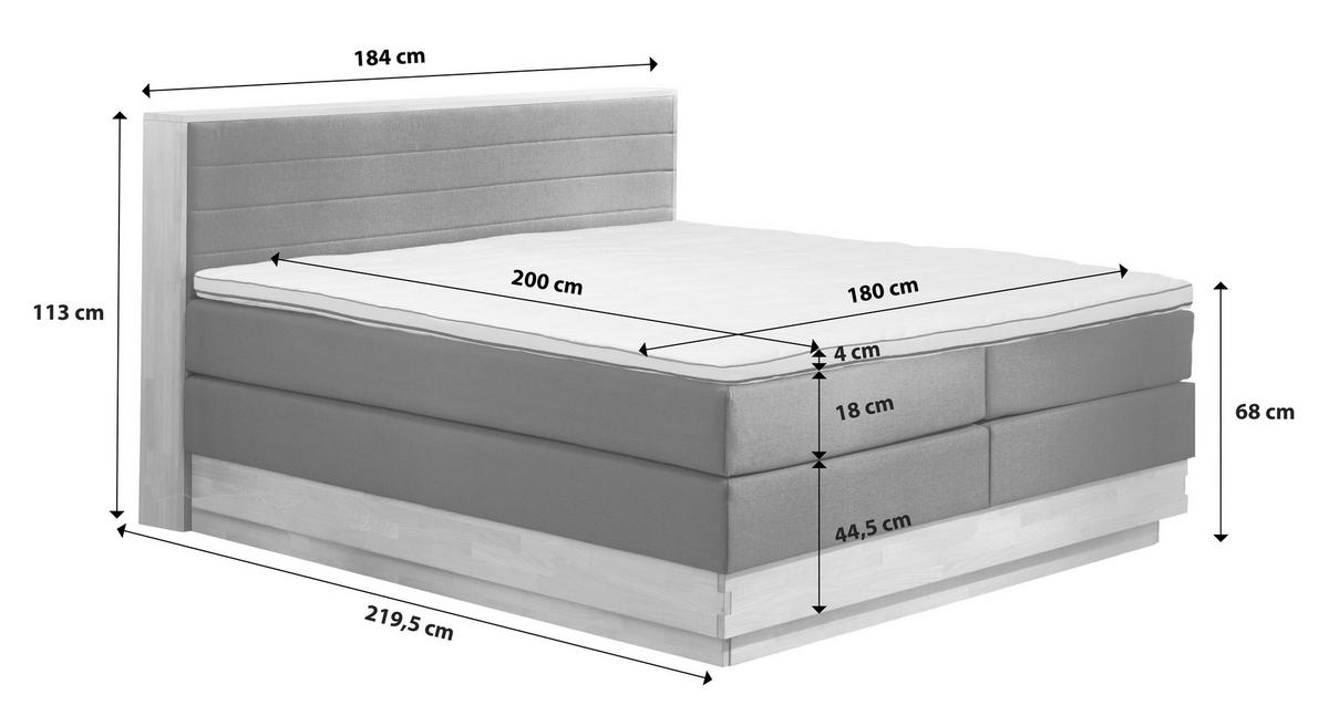 Boxspringbett mit Topper und Bettkasten 180x200 Moneta - Eichefarben/Schwarz, MODERN, Holz/Textil (180/200cm) - MID.YOU