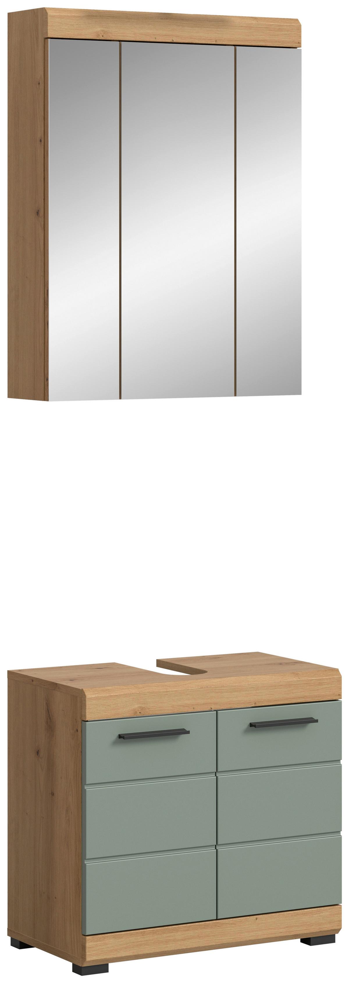 Badezimmer Scout Eiche Artisan Dekor Graugrün - Schwarz/Eiche Artisan, MODERN, Glas/Holzwerkstoff (60cm) - MID.YOU