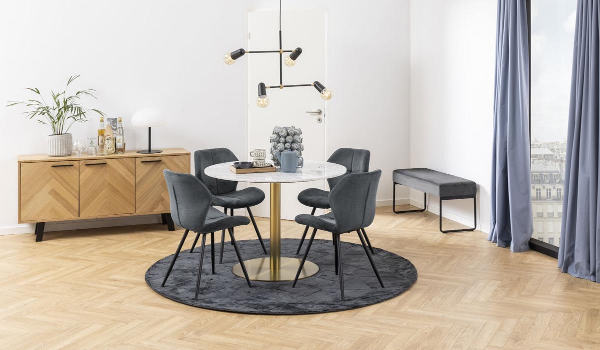 Okrúhly jedálnský stôl CORBY mramor 105x75 cm - biela/mosadzná, Konventionell, kov/kameň (105/75cm)
