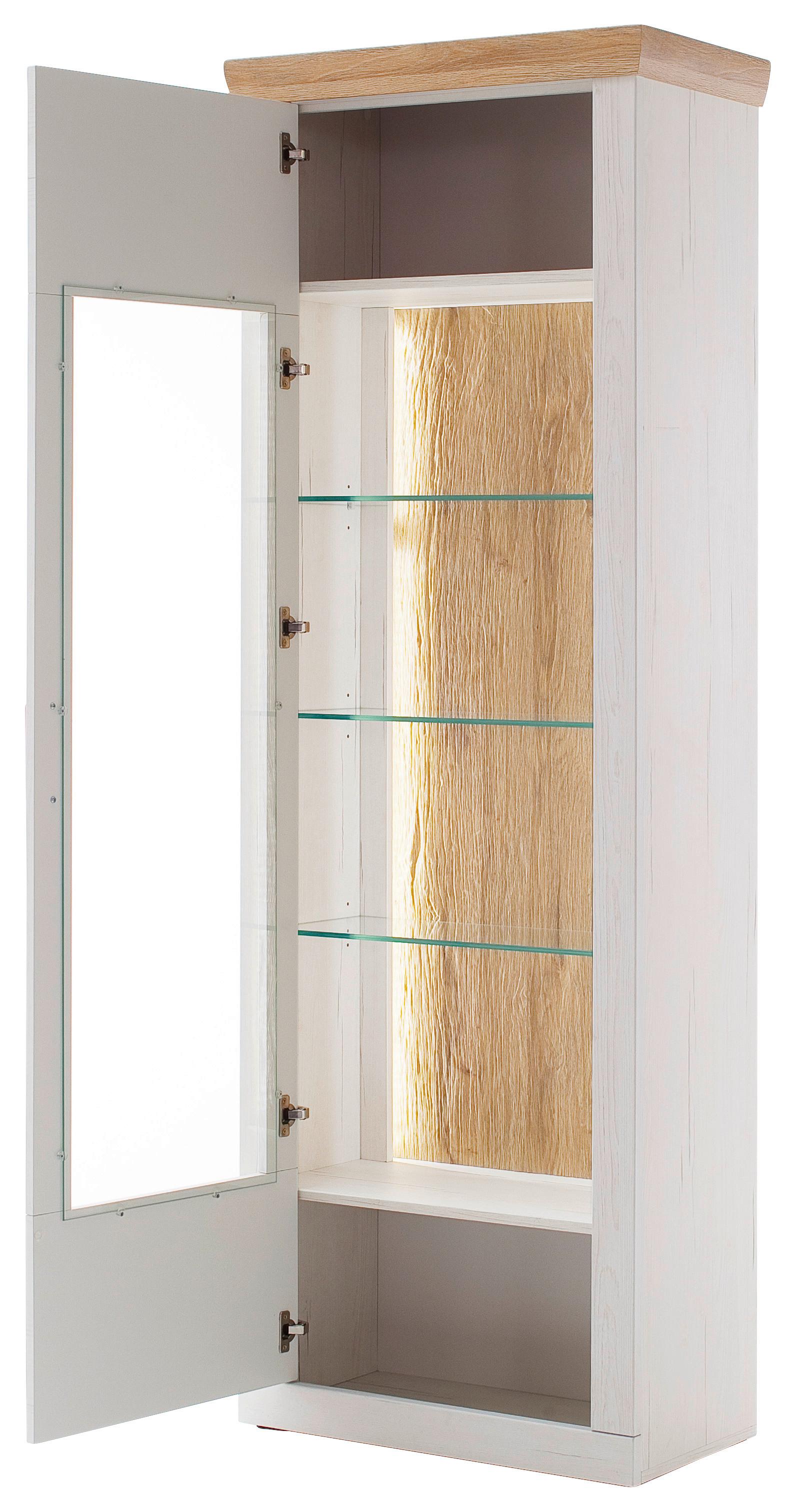 Vitrine Madrid B: 71 cm Eichefarben/Pinienfarben - Eichefarben/Schwarz, Design, Glas/Holzwerkstoff (71/205/40cm) - MID.YOU