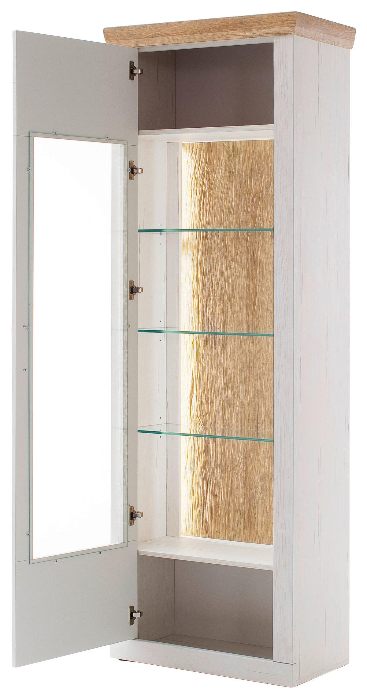 Vitrine Madrid B: 71 cm Eichefarben/Pinienfarben - Eichefarben/Schwarz, Design, Glas/Holzwerkstoff (71/205/40cm) - MID.YOU
