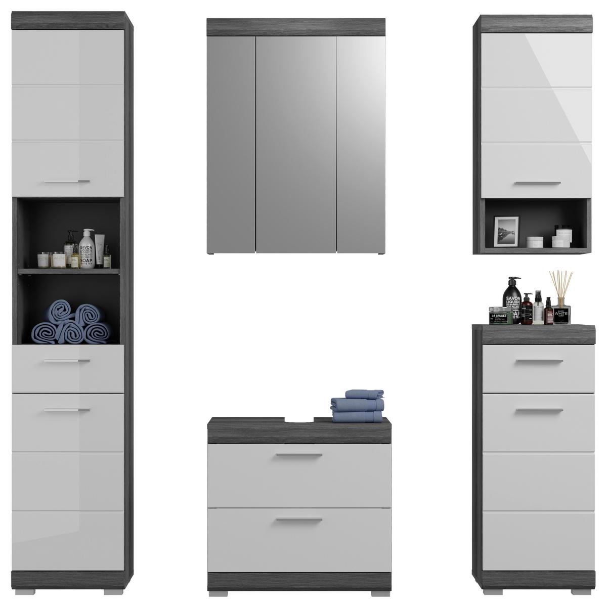 Badezimmer Scout - Weiß Hochglanz/Grau, MODERN, Holzwerkstoff (134cm) - MID.YOU